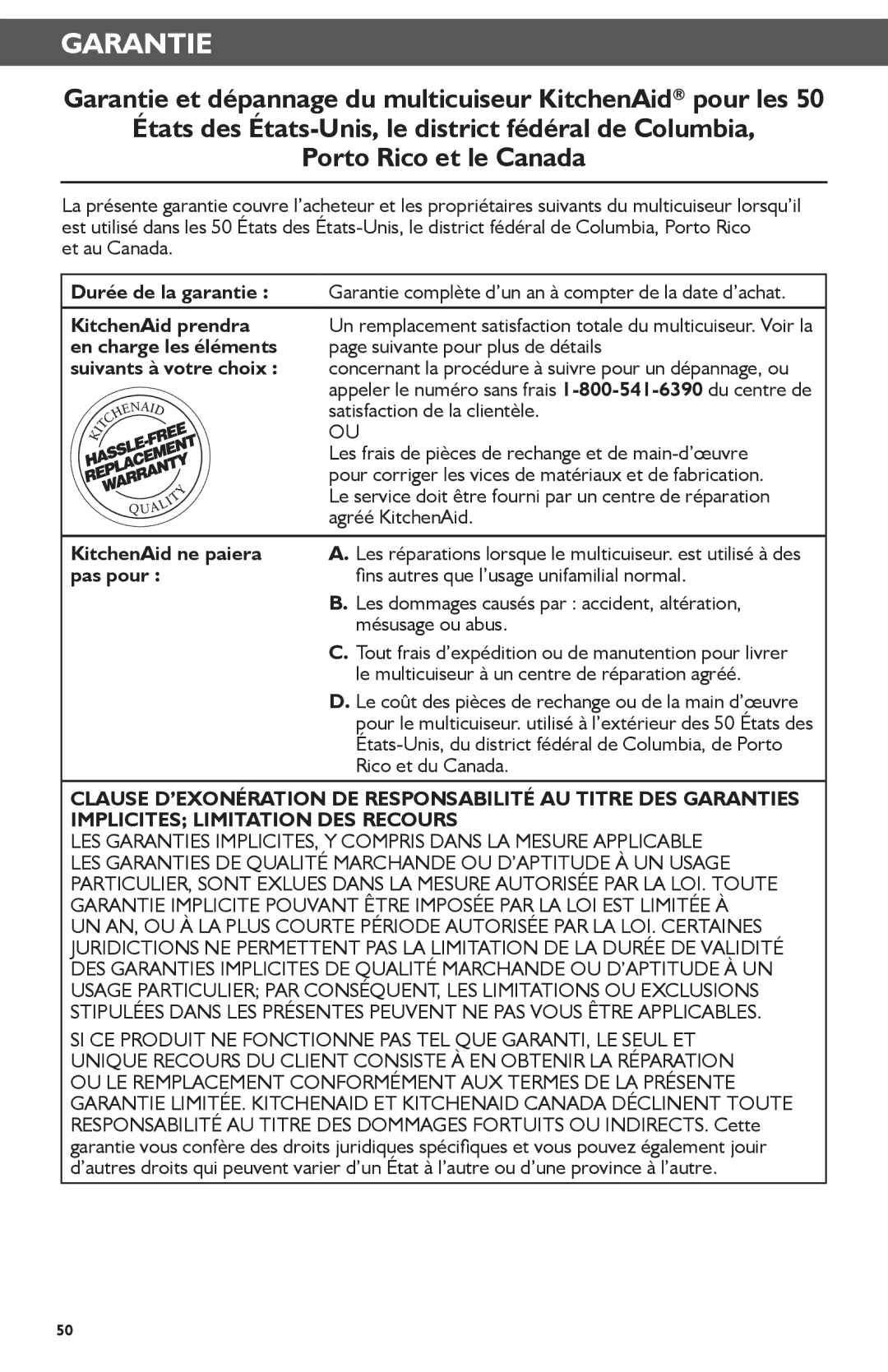 KitchenAid KMC4241 manual Garantie 