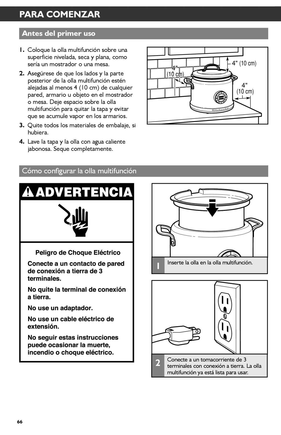 KitchenAid KMC4241 manual Para Comenzar, Antes del primer uso, Cómo configurar la olla multifunción 