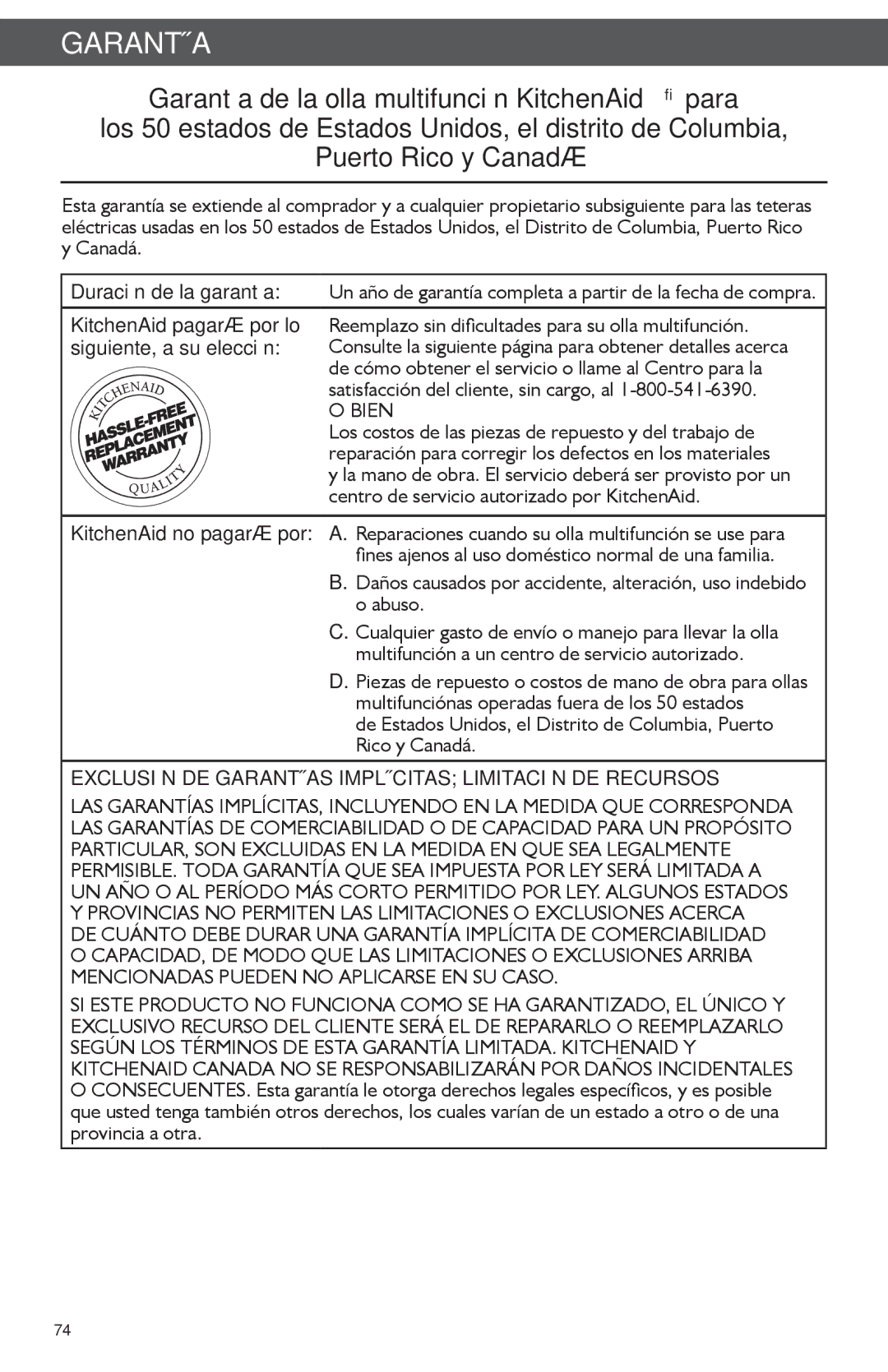 KitchenAid KMC4241 manual Garantía, Duración de la garantía, KitchenAid pagará por lo, Siguiente, a su elección 