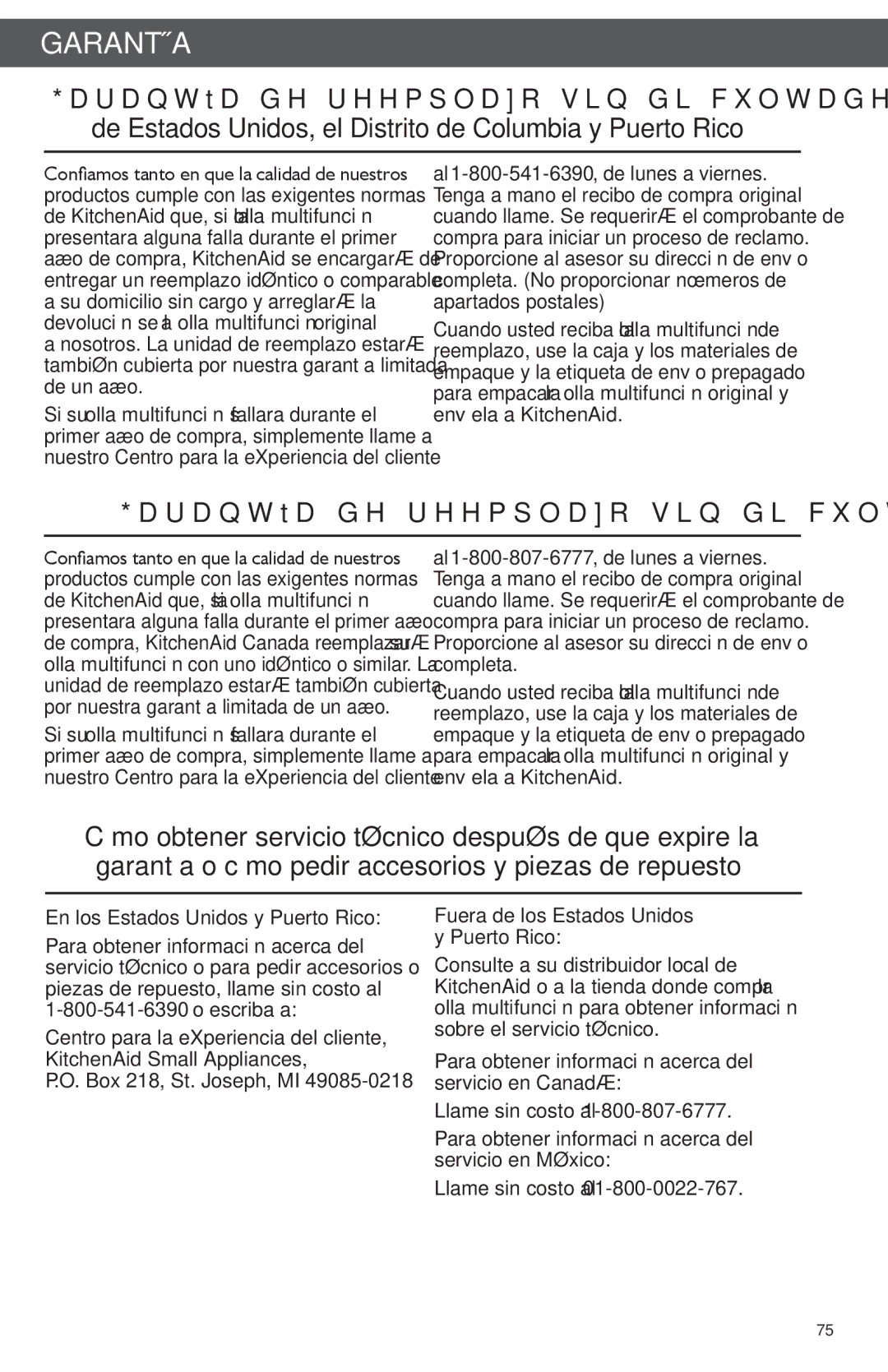 KitchenAid KMC4241 manual En los Estados Unidos y Puerto Rico, Escriba a, Fuera de los Estados Unidos y Puerto Rico 