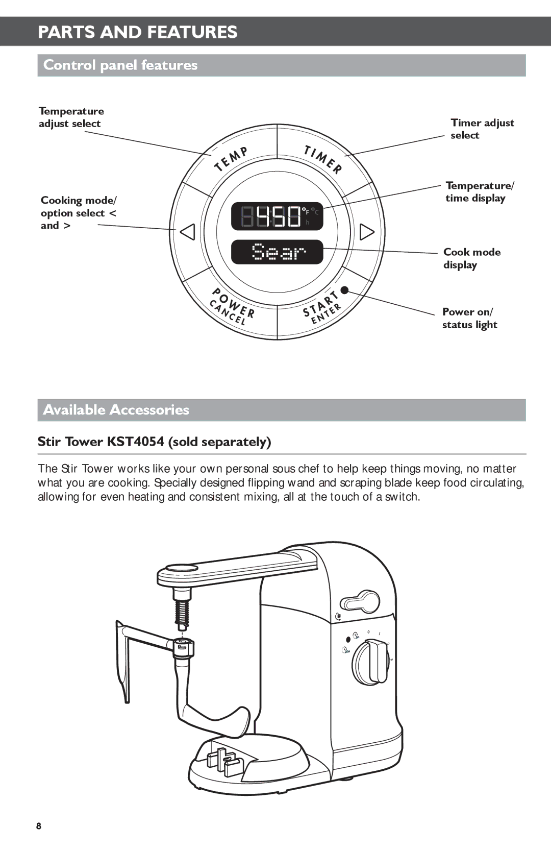 KitchenAid KMC4241 manual Control panel features, Available Accessories 