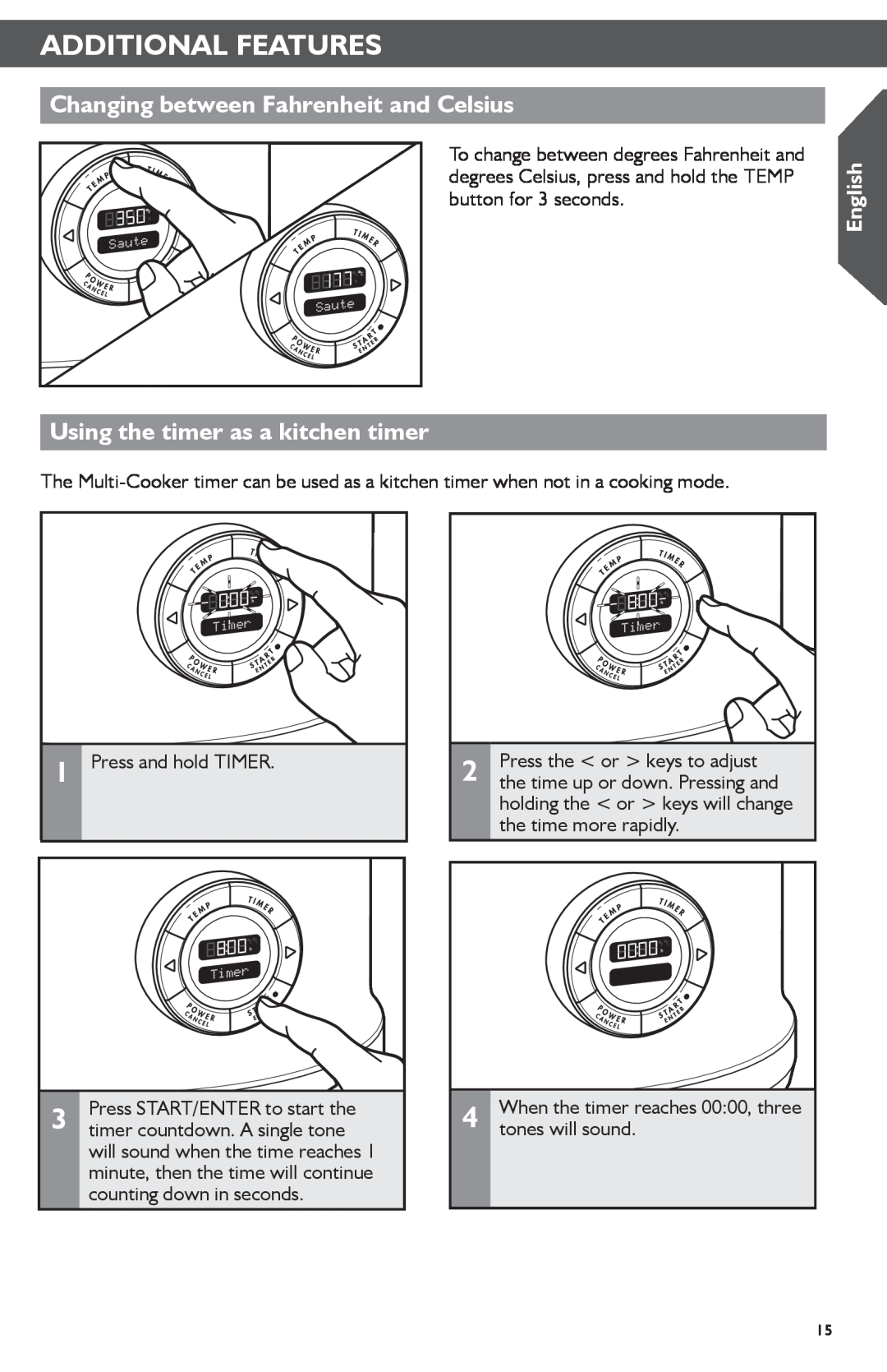 KitchenAid KMC4241 manual Changing between Fahrenheit and Celsius, Using the timer as a kitchen timer, Additional Features 