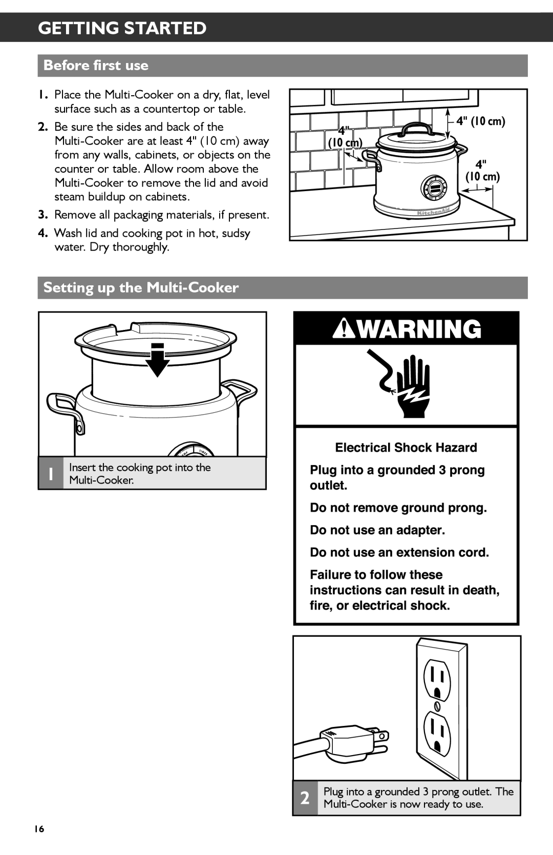 KitchenAid KMC4241 manual Getting Started, Before first use, Setting up the Multi-Cooker 