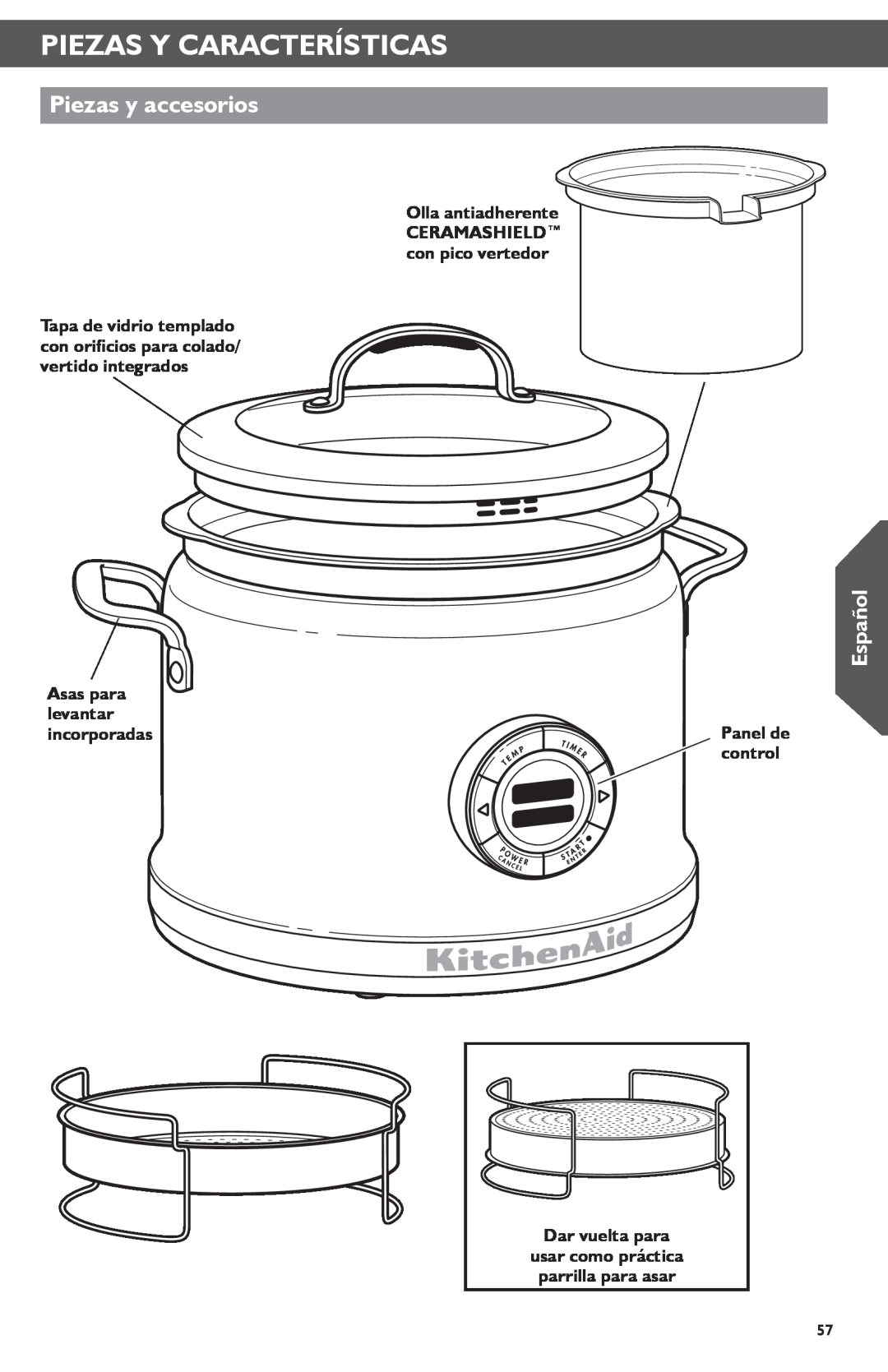 KitchenAid KMC4241 manual Piezas Y Características, Piezas y accesorios, Español, Sear, Panel de 