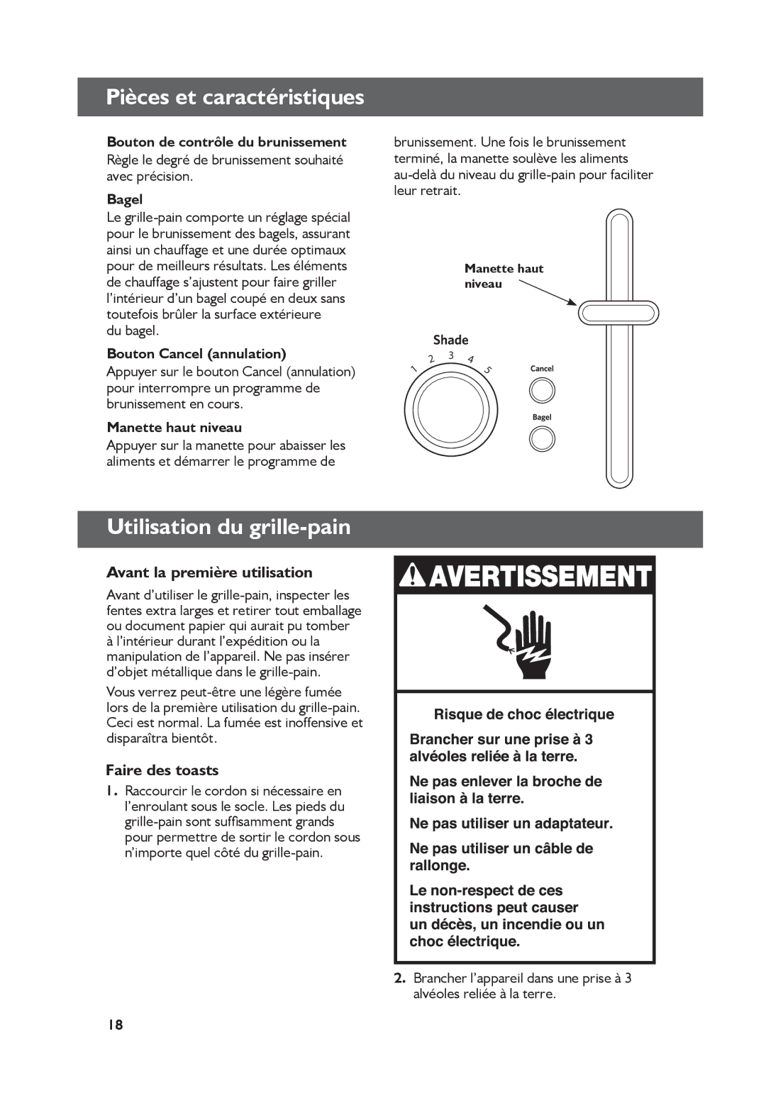 KitchenAid KMT4115, KMT2115 manual Utilisation du grille-pain, Avant la première utilisation, Faire des toasts 