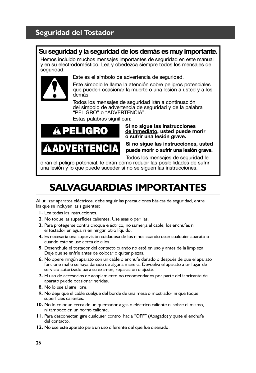 KitchenAid KMT4115, KMT2115 manual Salvaguardias Importantes, Seguridad del Tostador 