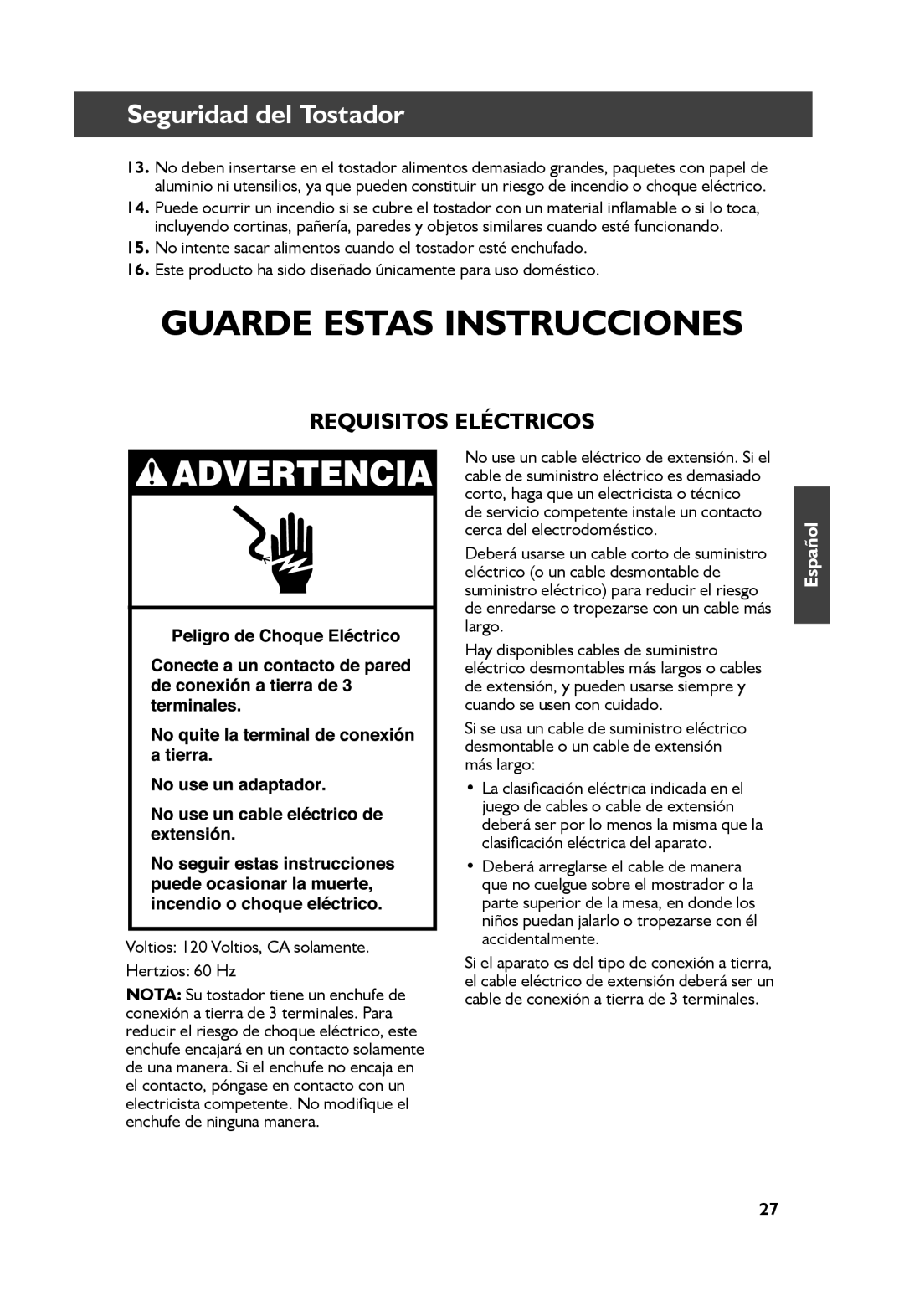 KitchenAid KMT2115, KMT4115 manual Guarde Estas Instrucciones, Voltios 120 Voltios, CA solamente Hertzios 60 Hz 