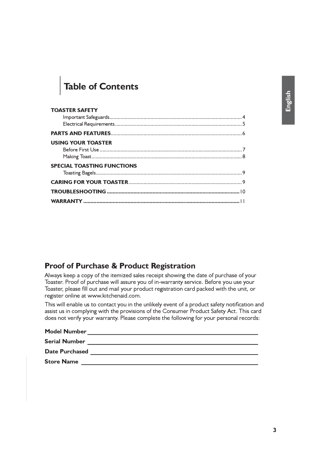 KitchenAid KMT2115, KMT4115 manual Table of Contents 