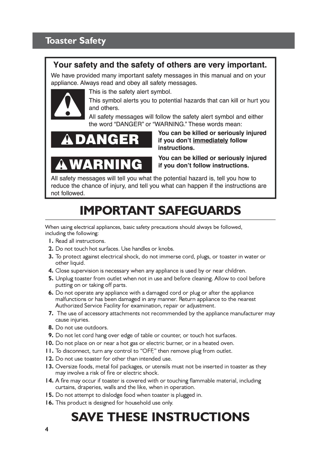 KitchenAid KMT4115, KMT2115 manual Important Safeguards, Toaster Safety 