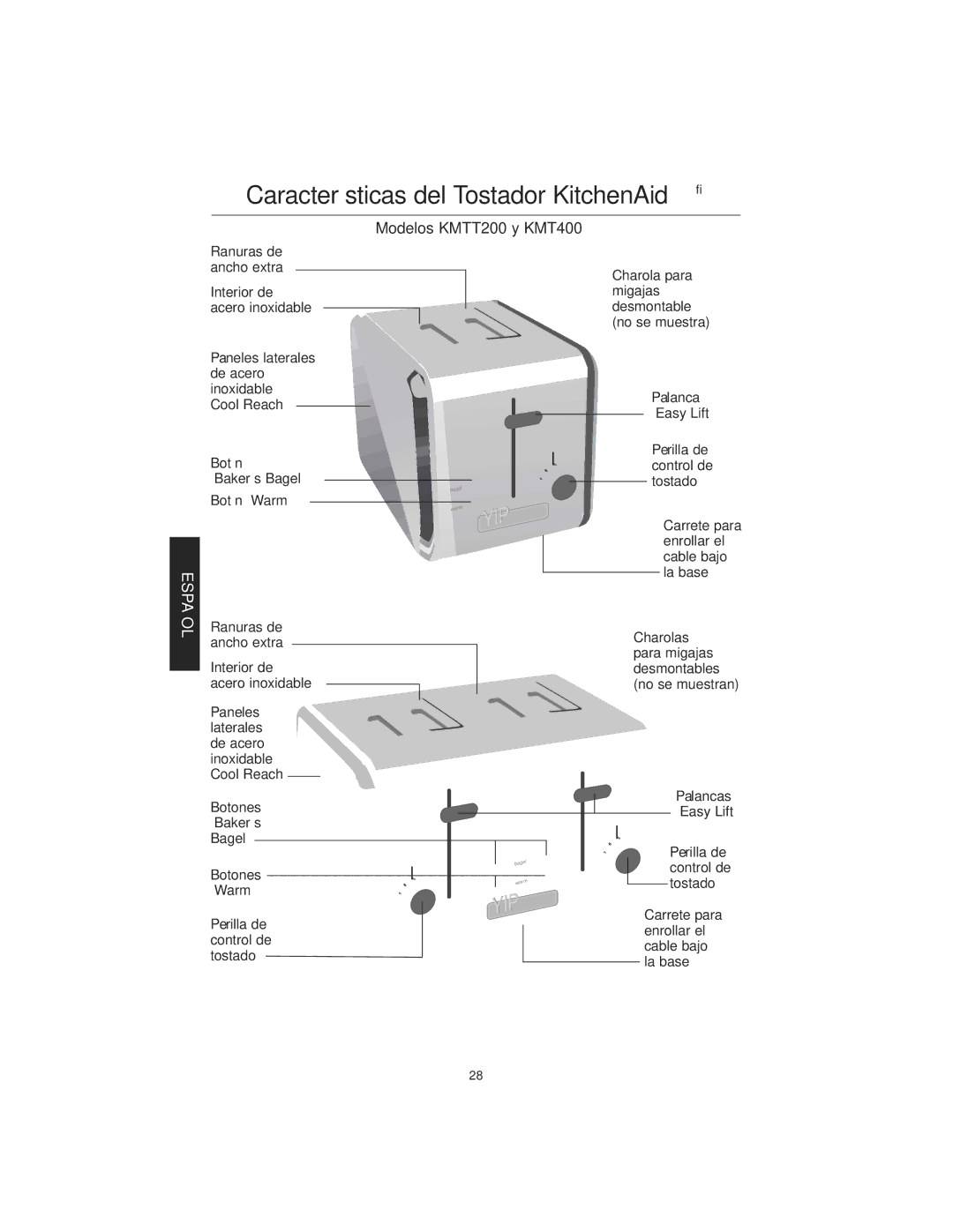 KitchenAid KMTT200 manual Características del Tostador KitchenAid, Botón Warm 