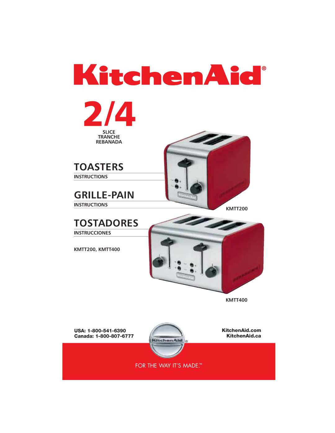 KitchenAid manual KMTT200, KMTT400 USA Canada, KitchenAid.com KitchenAid.ca 