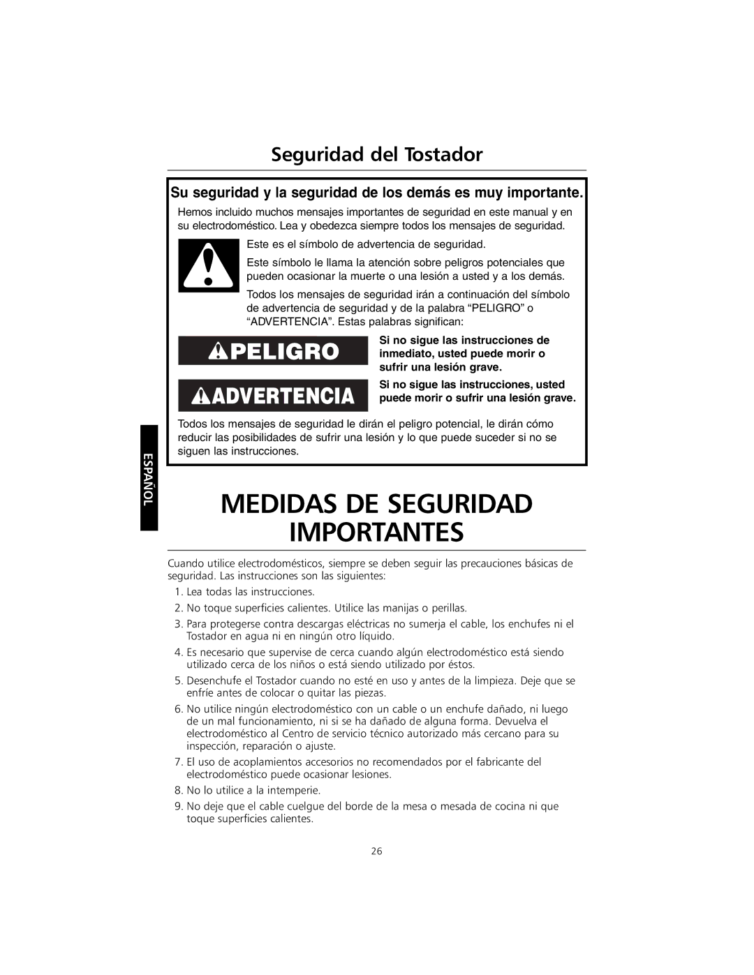 KitchenAid KMTT400 manual Seguridad del Tostador, Su seguridad y la seguridad de los demás es muy importante 