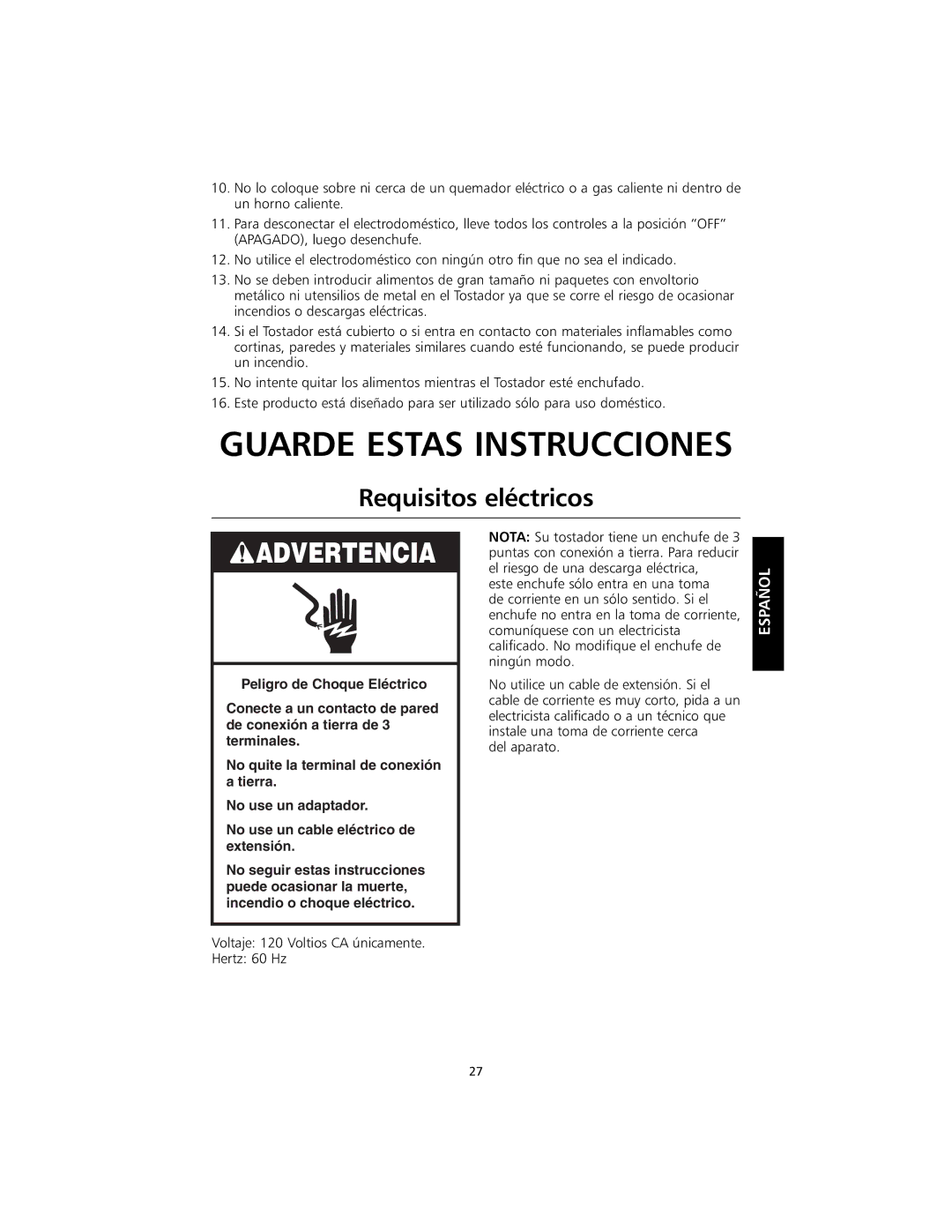 KitchenAid KMTT400 manual Guarde Estas Instrucciones, Requisitos eléctricos 