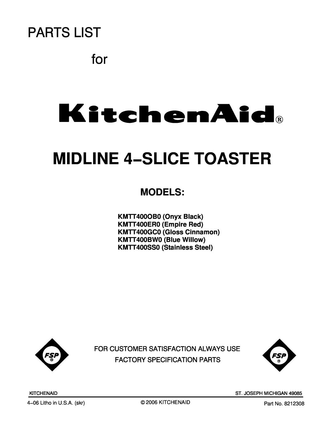 KitchenAid manual KMTT400OB0 Onyx Black KMTT400ER0 Empire Red KMTT400GC0 Gloss Cinnamon, 4−06 Litho in U.S.A. skr 