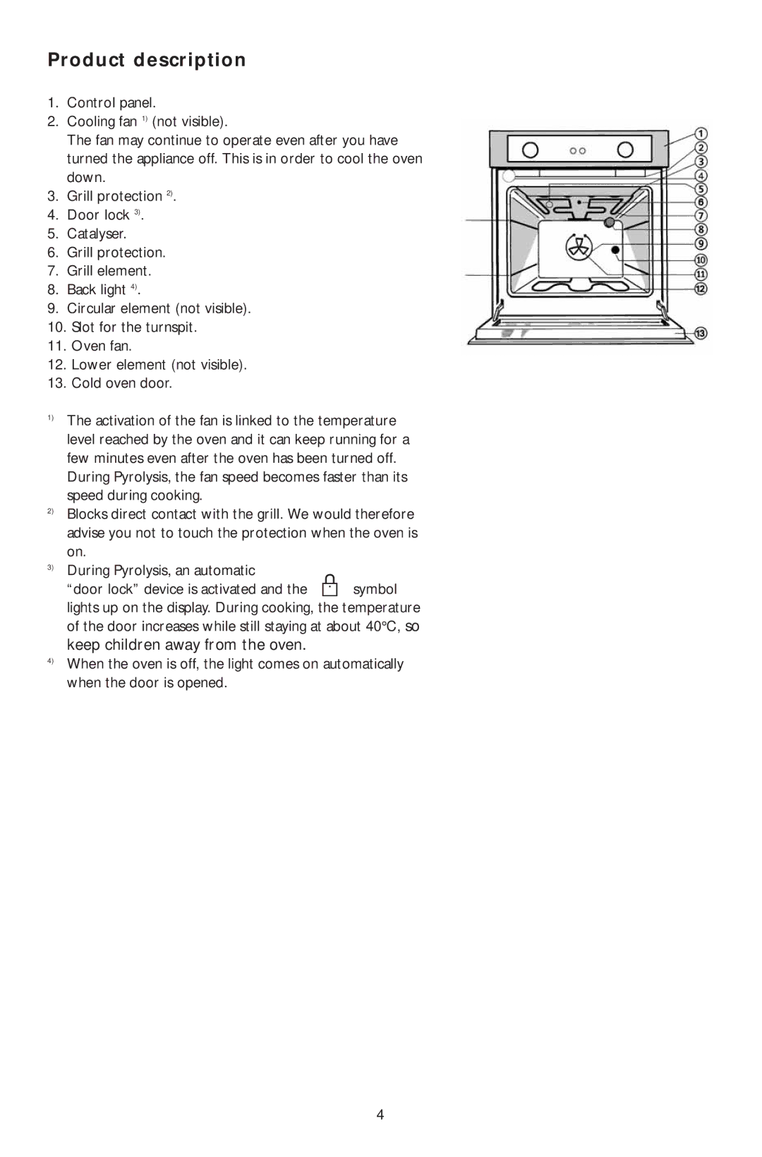 KitchenAid KOMP 6610 manual Product description, Keep children away from the oven 