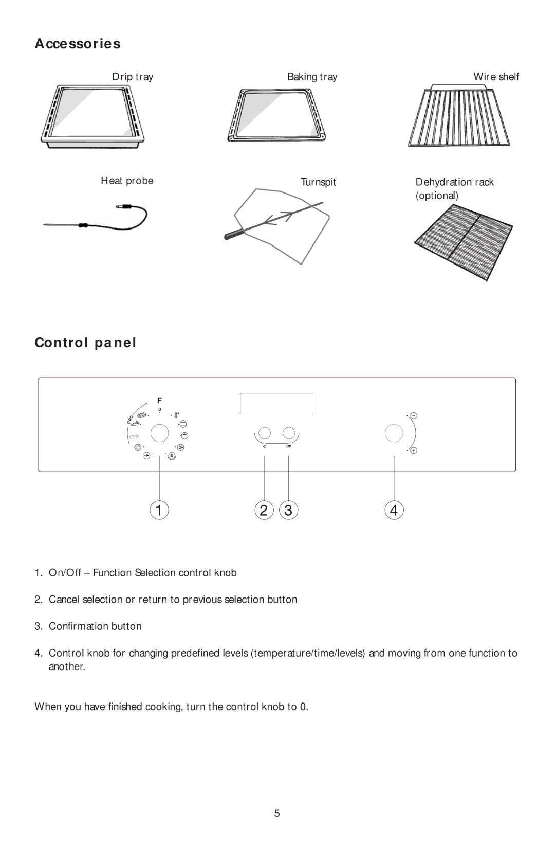 KitchenAid KOMP 6610 manual Accessories, Control panel 