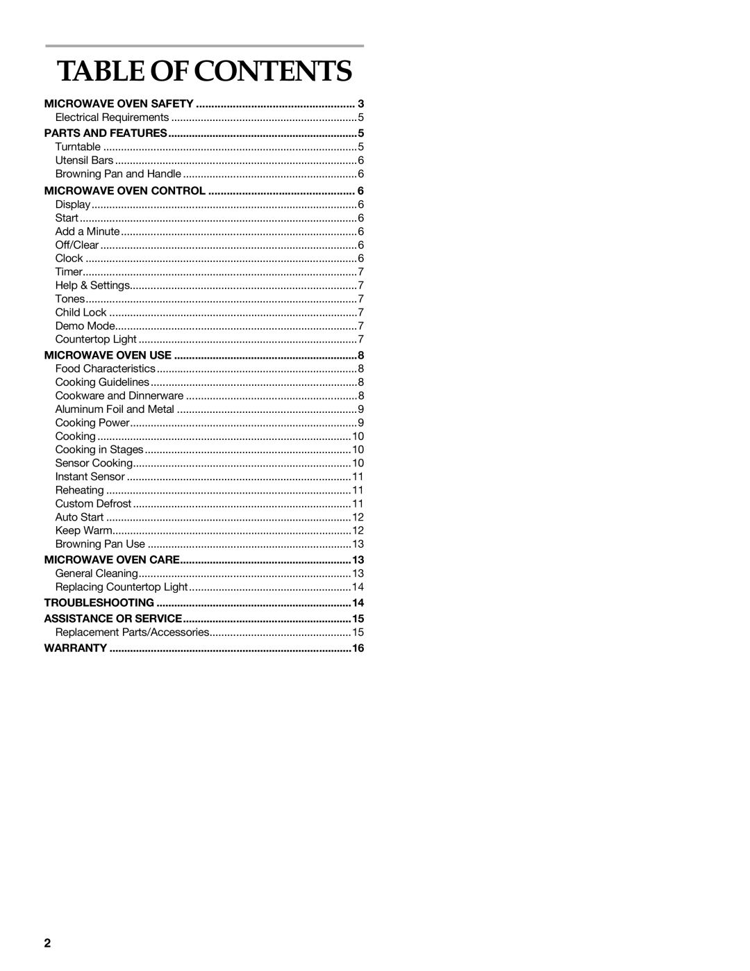 KitchenAid KOMS155M manual Table of Contents 