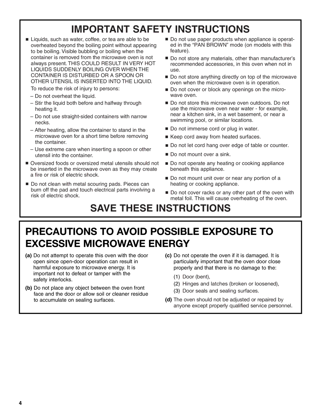 KitchenAid KOMS155M manual Important Safety Instructions 