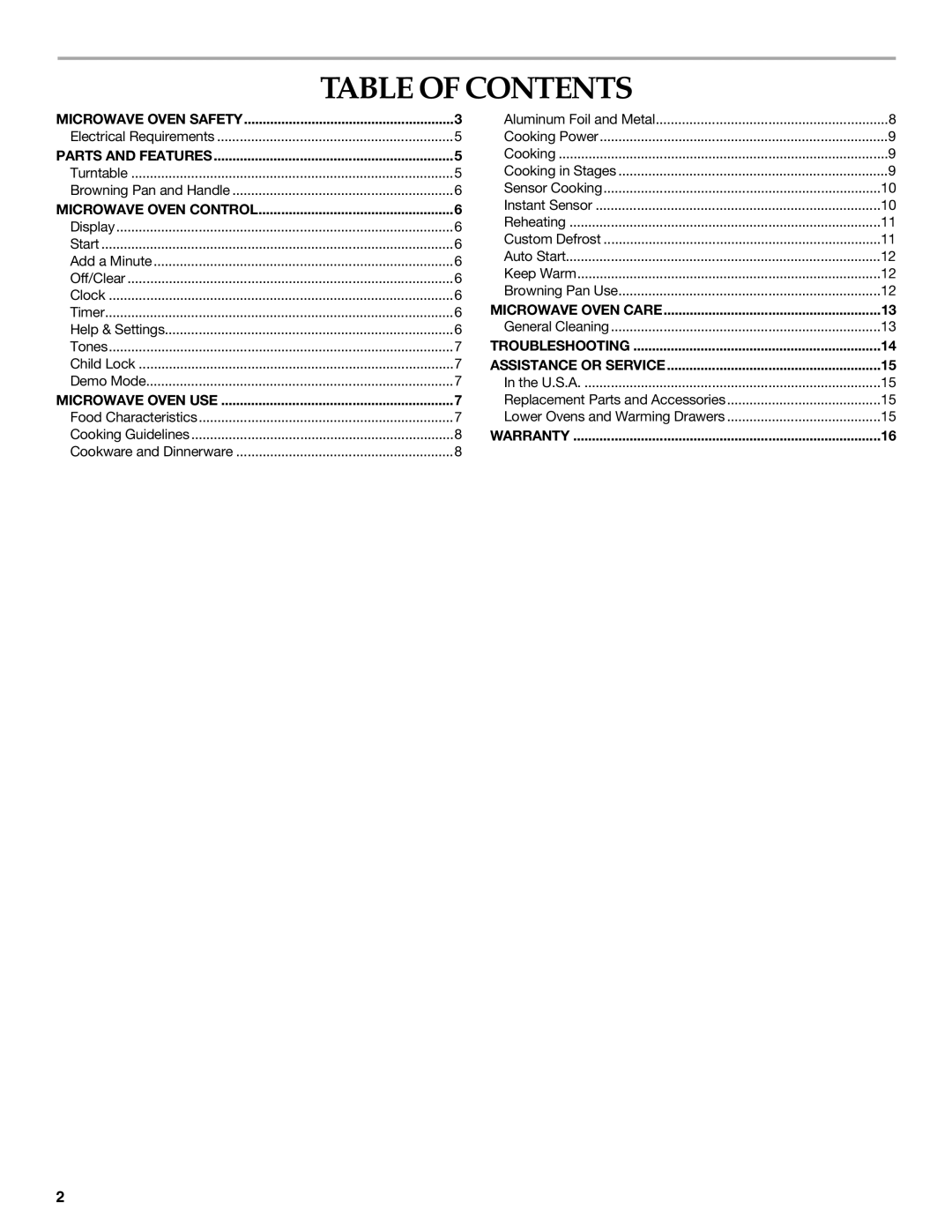 KitchenAid KOMV1554R manual Table of Contents 