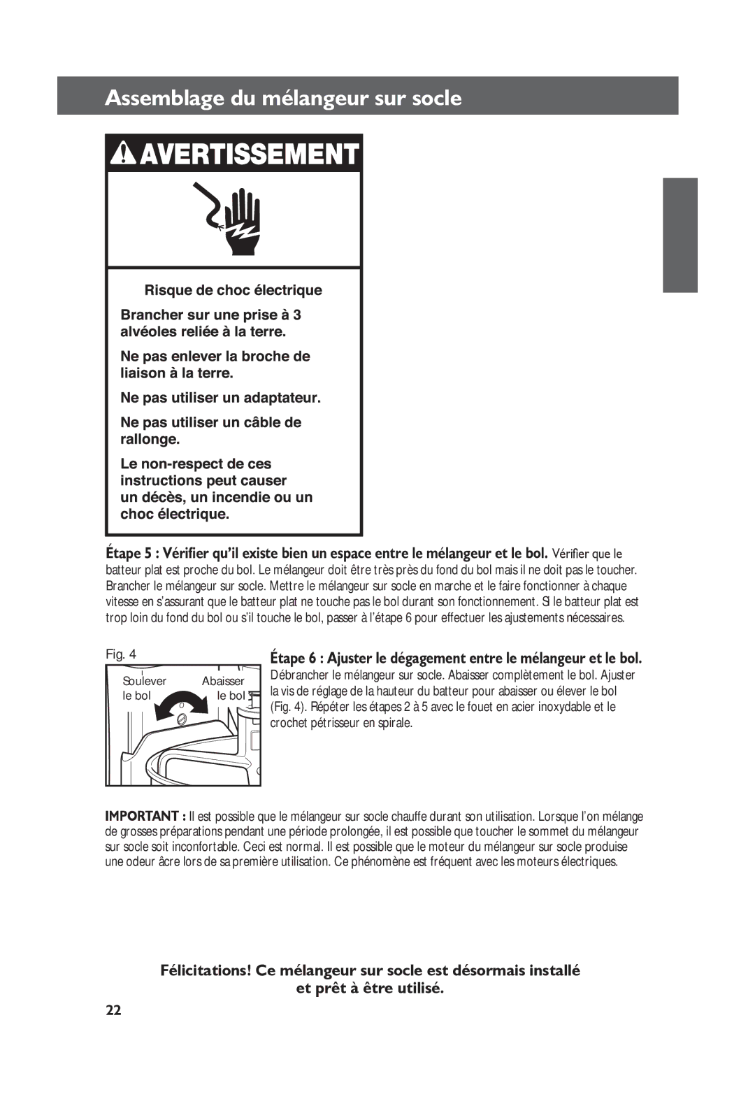 KitchenAid KP26M1X manual Étape 6 Ajuster le dégagement entre le mélangeur et le bol 