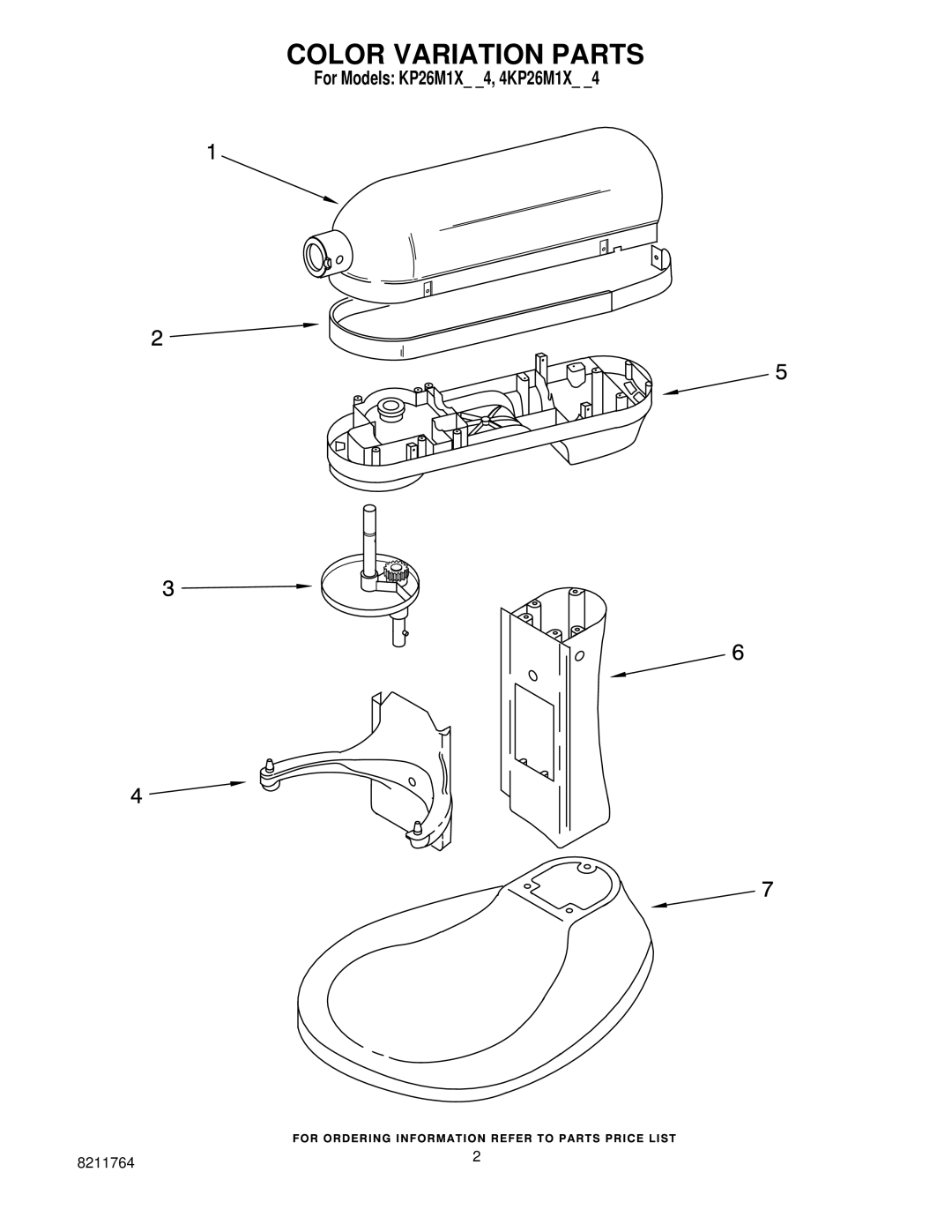 KitchenAid KP26M1XPM4, KP26M1XMR4, KP26M1XMC4, KP26M1XNP4, KP26M1XLC4, KP26M1XDP4, KP26M1XCM4, KP26M1XBS4 Color Variation Parts 