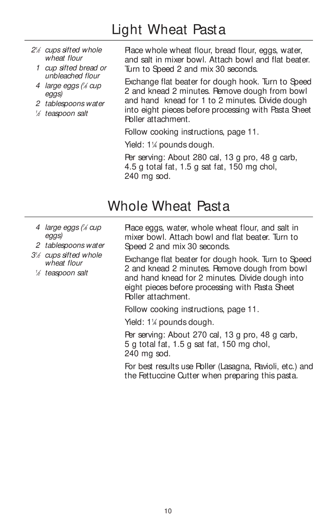 KitchenAid KPCA manual Light Wheat Pasta, Whole Wheat Pasta 