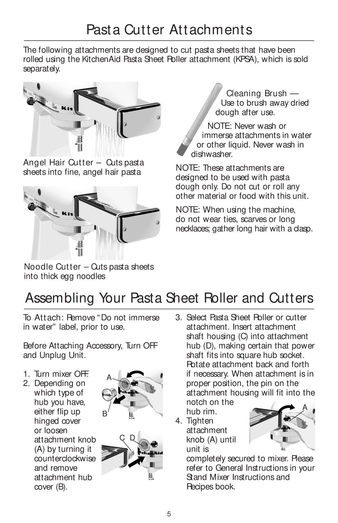 KitchenAid KPCA manual Pasta Cutter Attachments, Assembling Your Pasta Sheet Roller and Cutters 