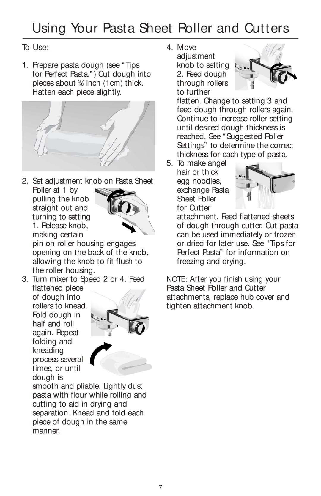 KitchenAid KPCA manual Using Your Pasta Sheet Roller and Cutters, To Use 