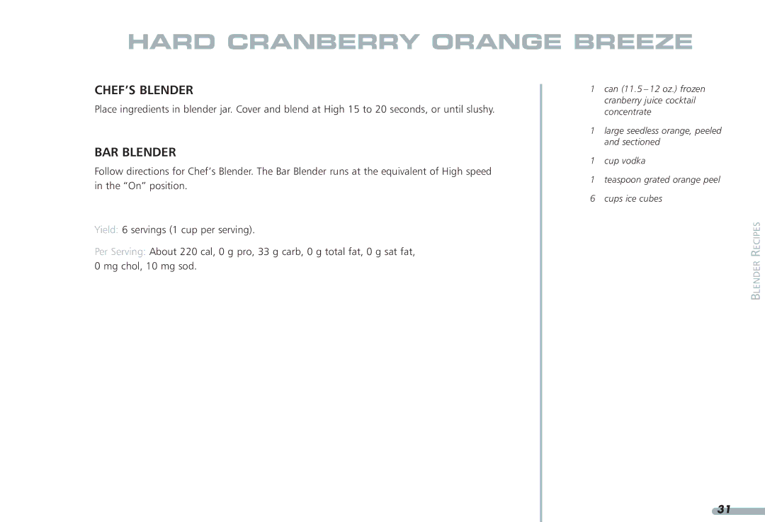 KitchenAid KPCB348, KPCB148 manual Hard Cranberry Orange Breeze 