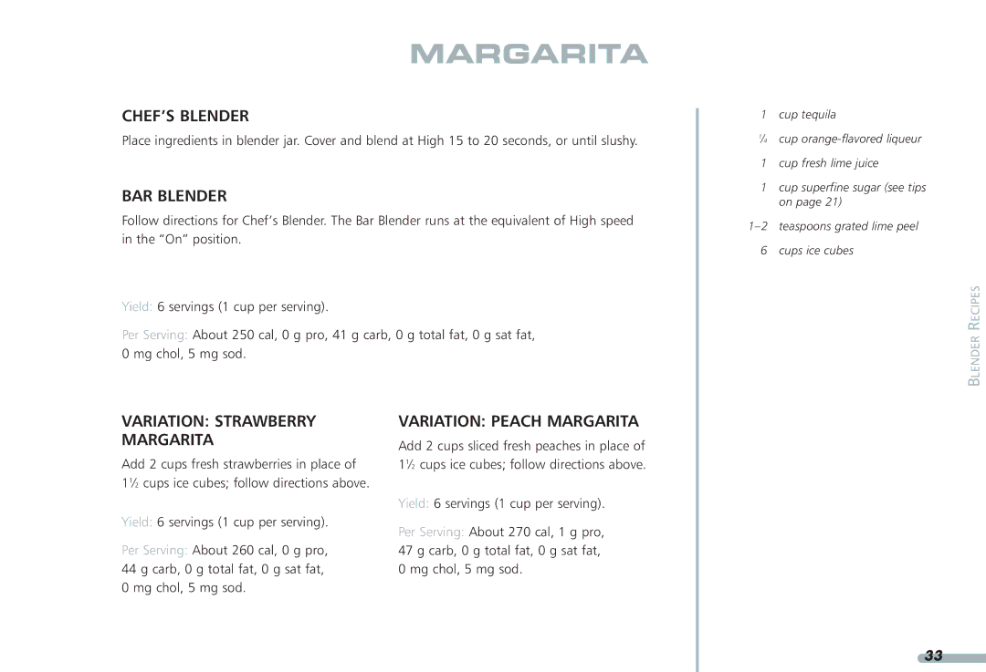 KitchenAid KPCB348, KPCB148 manual Variation Strawberry Margarita 