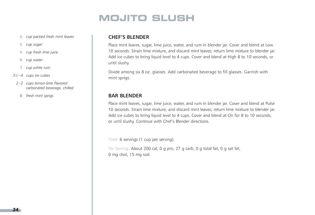 KitchenAid KPCB148, KPCB348 manual Mojito Slush 