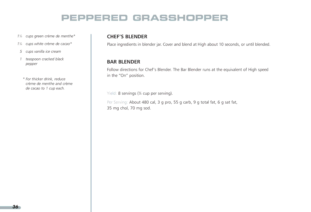 KitchenAid KPCB148, KPCB348 manual Peppered Grasshopper 