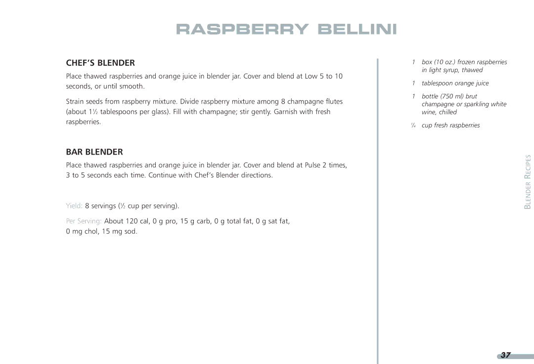 KitchenAid KPCB348, KPCB148 manual Raspberry Bellini 