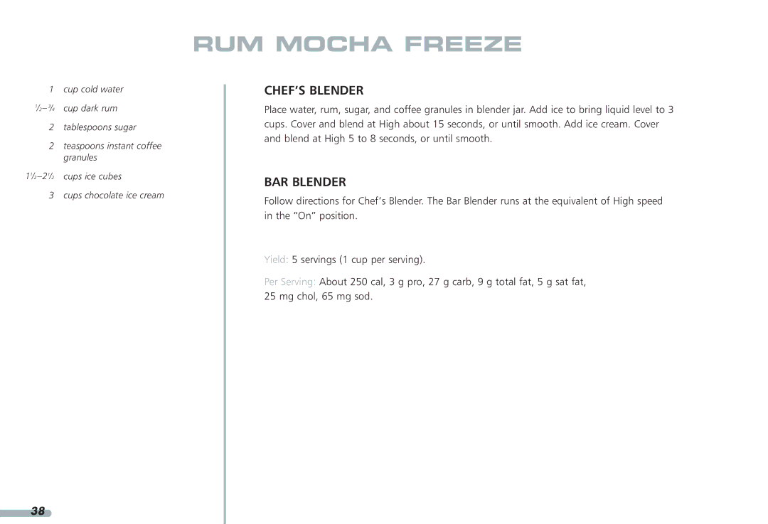 KitchenAid KPCB148, KPCB348 manual RUM Mocha Freeze 