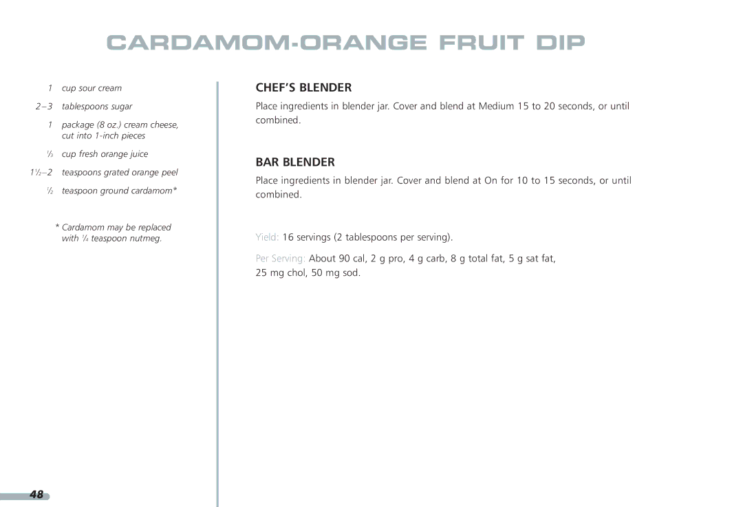 KitchenAid KPCB148, KPCB348 manual CARDAMOM-ORANGE Fruit DIP 