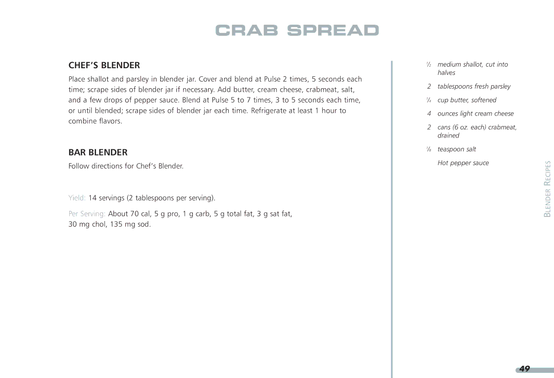 KitchenAid KPCB348, KPCB148 manual Crab Spread 