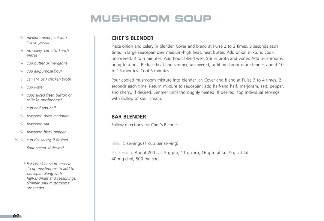 KitchenAid KPCB148, KPCB348 manual Mushroom Soup 