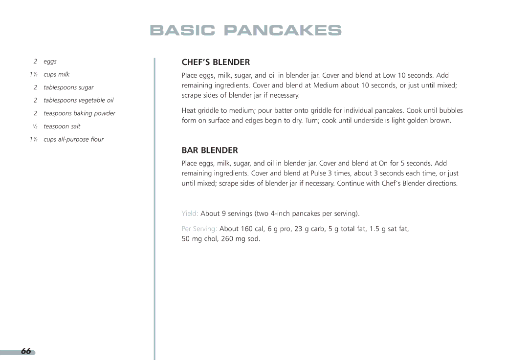 KitchenAid KPCB148, KPCB348 manual Basic Pancakes 