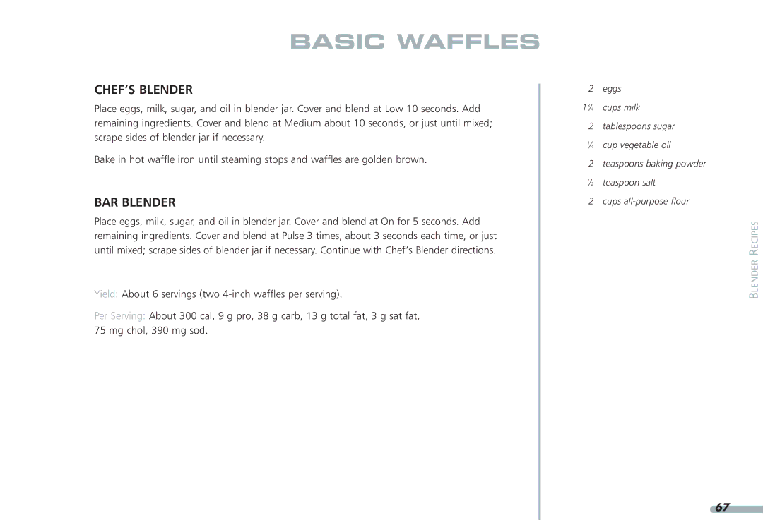 KitchenAid KPCB348, KPCB148 manual Basic Waffles 