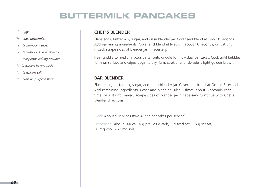 KitchenAid KPCB148, KPCB348 manual Buttermilk Pancakes 