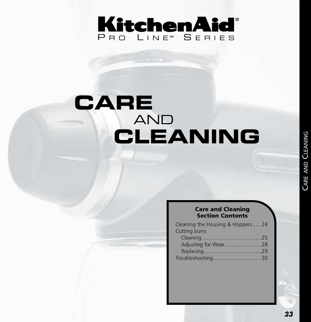 KitchenAid KPCG100 manual Care Cleaning 