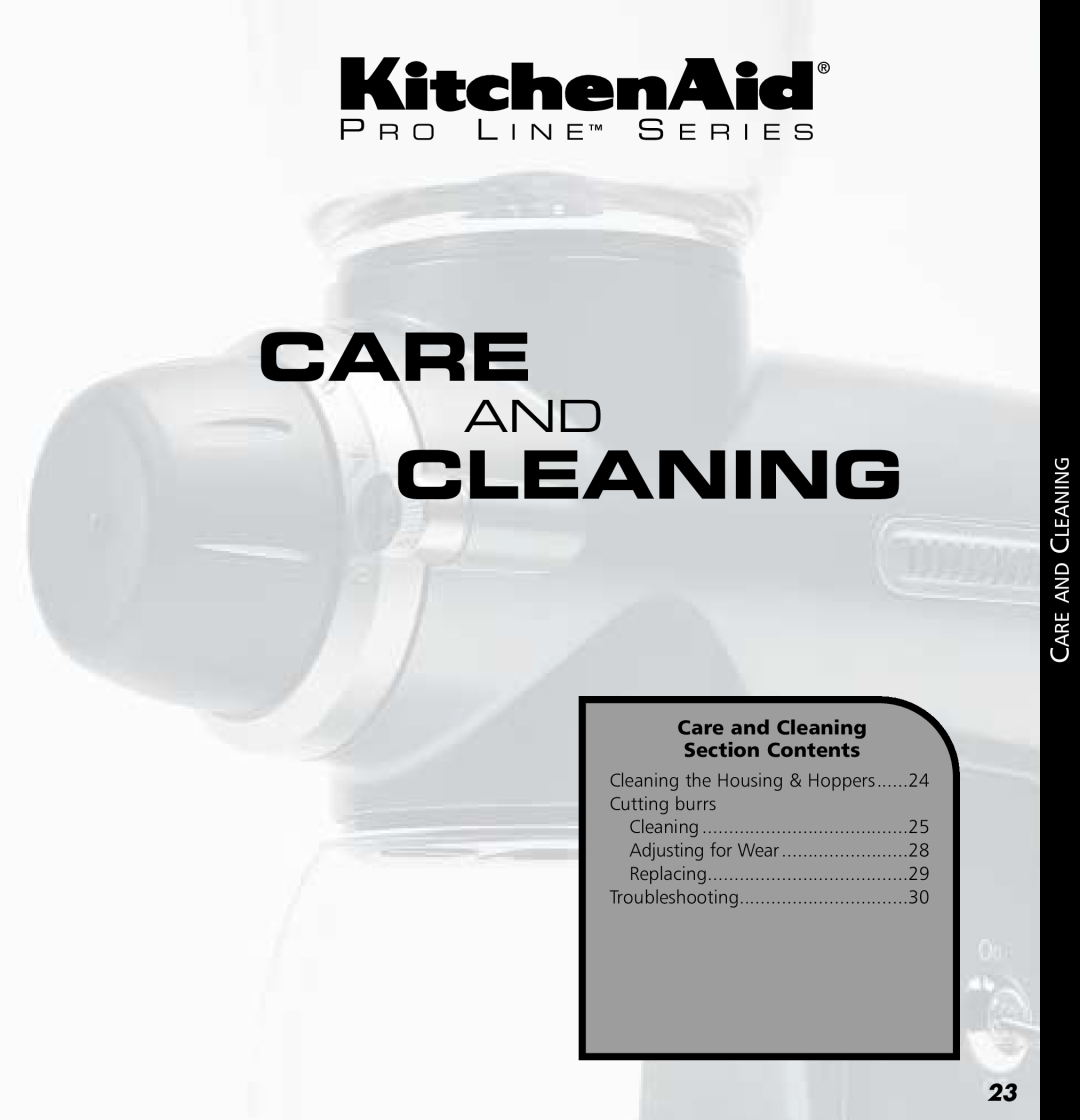 KitchenAid KPCG100 P R O L I N E S E R I E S, Care and Cleaning, Section Contents, Ccareare Anda Ccleaningleaning 