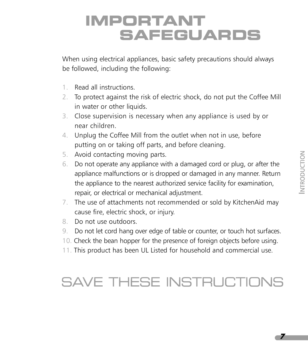 KitchenAid KPCG100 manual Important Safeguards, Save These Instructions 