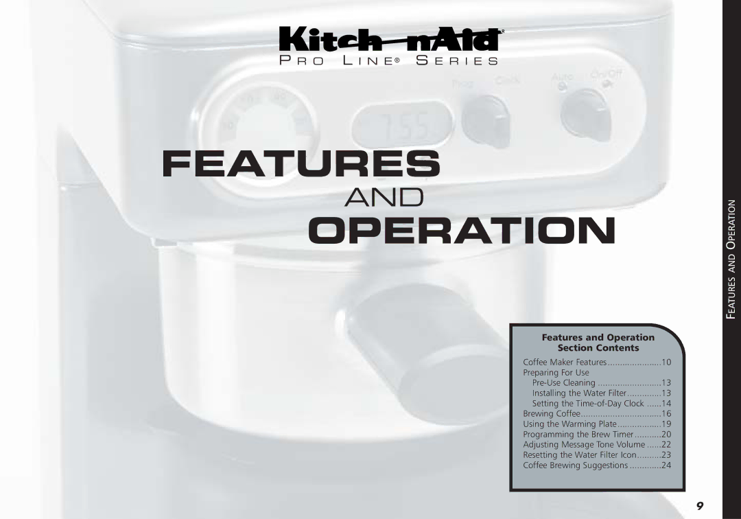 KitchenAid KPCM050 manual Features Operation 