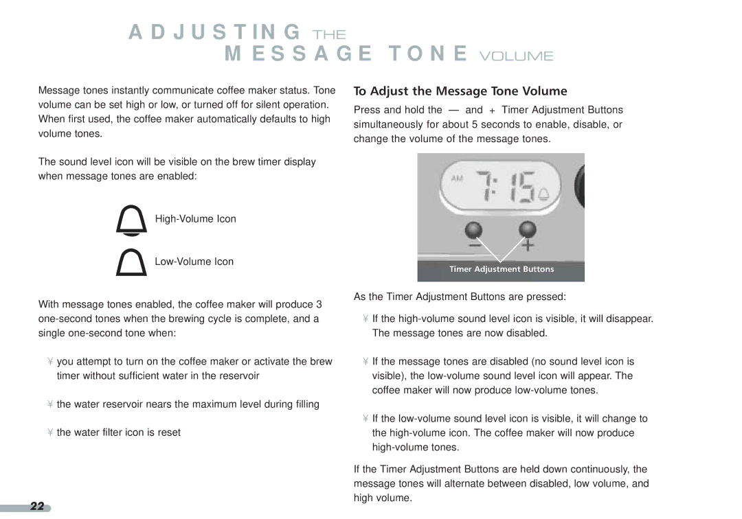 KitchenAid KPCM050 manual Adjusting the Message Tone Volume, To Adjust the Message Tone Volume 