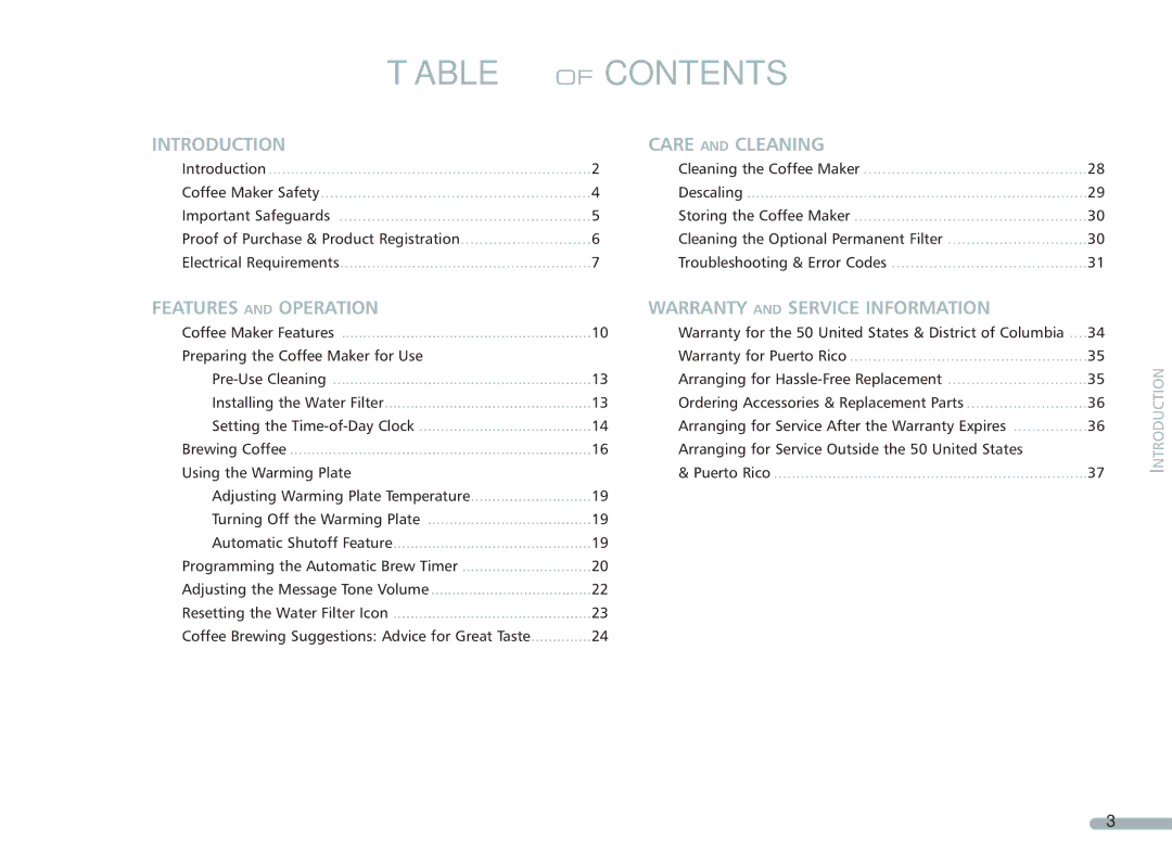 KitchenAid KPCM050 manual Table of Contents 