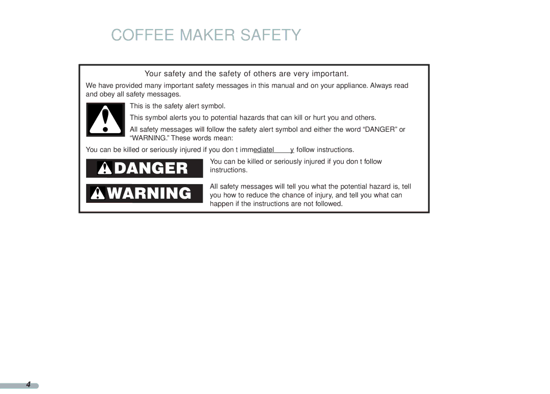 KitchenAid KPCM050 manual Coffee Maker Safety, Your safety and the safety of others are very important 