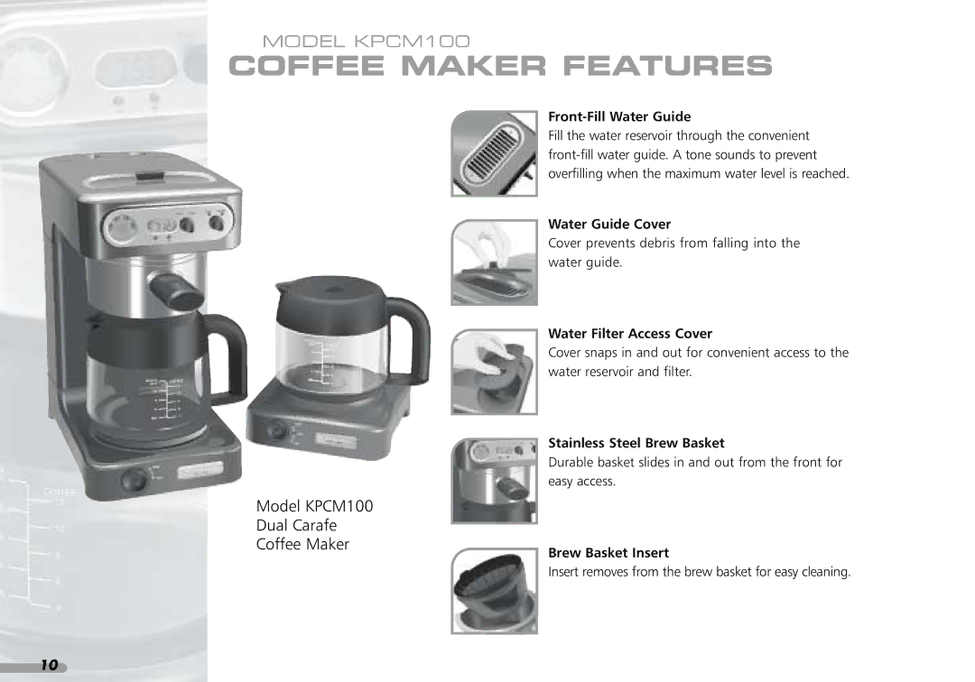 KitchenAid KPCM100 manual Coffee Maker Features 