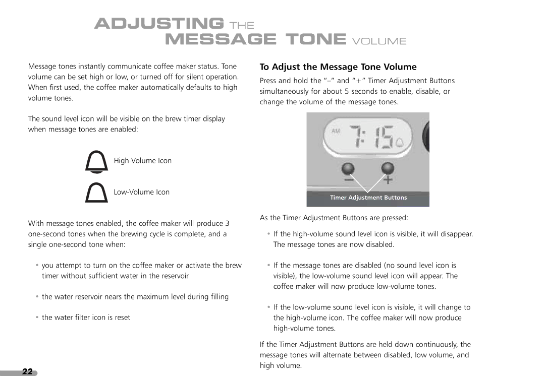 KitchenAid KPCM100 manual Adjusting the Message Tone Volume, To Adjust the Message Tone Volume 