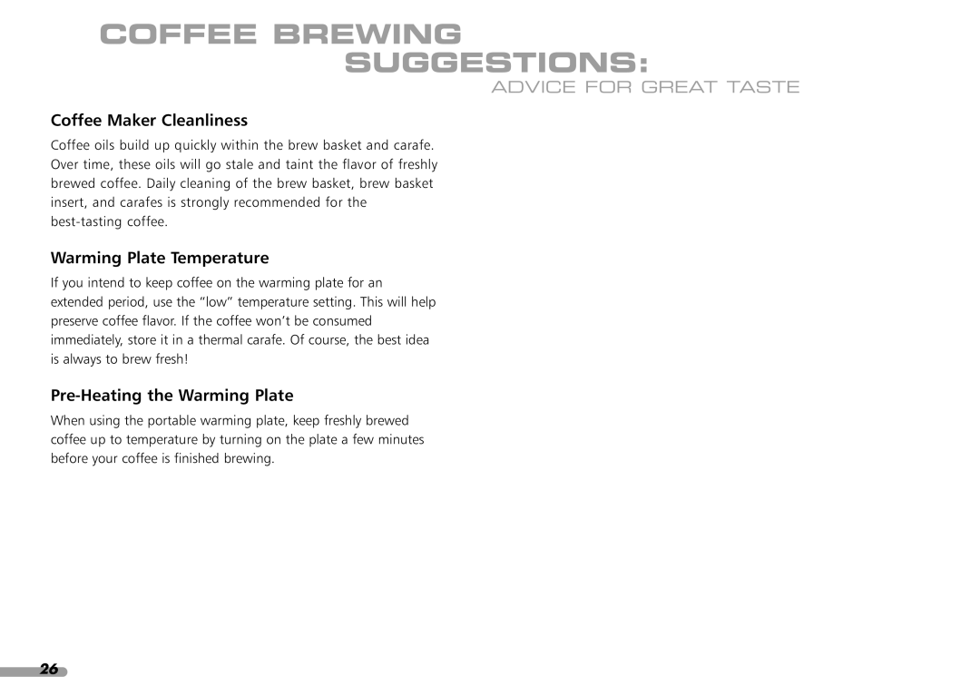 KitchenAid KPCM100 manual Coffee Maker Cleanliness, Warming Plate Temperature, Pre-Heating the Warming Plate 